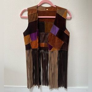 VINTAGE Women’s Leather patchwork Vest With Fringe